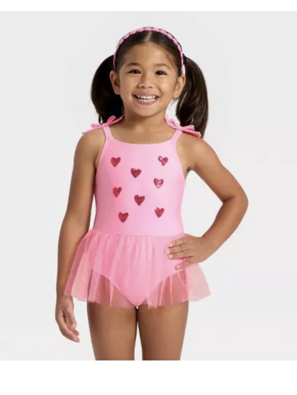 Cat & Jack Pink Girl's Tutu Swim Suit with Heart Detail